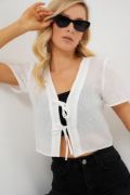 Kısa Kol Crop Bluz 958 - Beyaz resmi